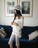 [UNISEX] Karin Linen Overfit Henley Neck Off-Shoulder Short Sleeve T-Shirt