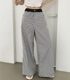 Stripe Heart Embroidery Patch Avant Wide Fit Pants