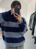 [unisex] Tomie cable stripe over knit