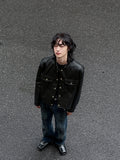 Cape round pocket leather jacket