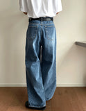 Roll-up wide washing denim