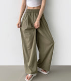 Summer Pin Tuck Long Wide Banding Pants