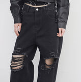 Robe wide damaged denim pants