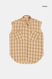 Rough crop sleeveless snap check shirt
