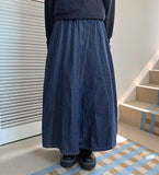 Puinin cut line banding denim long skirt
