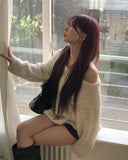 [wool40%] Poly mohair balloon off-shoulder knit