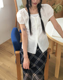 Laen ribbon puff short sleeve blouse