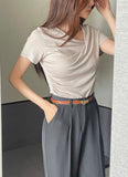 Kelly Unbalanced Drape Short Sleeve Tee-Blouse
