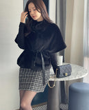Meryl Eco Fur Mink Short Sleeve Cape Jacket (Belt Set)