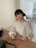 [BAONHAUS] Lulubo Shirring Round Stripe Blouse
