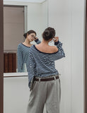 Kelly Unbalance Off Stripe Long Sleeve