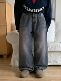 Drain brushed washed denim pants