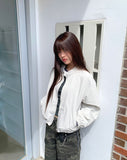 Shuni no-collar snap button string pocket crop overfit jacket