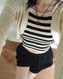[SET] Zpin Stripe Sleeveless Cable Bolero Cardigan Set
