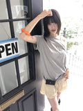 Therma Silver Studded Loose Fit Off Shoulder Short Sleeve T-Shirt