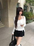 [Muffler set] Renu Cardigan Shirring Button Sleeveless Set
