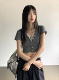 Catal all-in-one lace V-neck cropped short sleeve cardigan