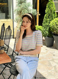 Shushu Short Sleeve Stripe Square Knit