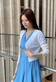 Javet V-Neck Pintuck Flare Long One Piece