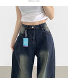 Diagonal One Pin Tuck Washing Loose Balloon Wide Fit Denim Pants