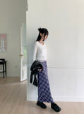 Shabin Vintage Y2K Checkered Ribbon Long Skirt
