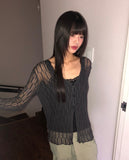Cellu mesh see-through long-sleeved cardigan