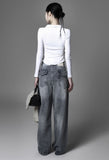 Back pocket wide denim pants