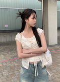 [Fake Layered] Mimi Layered Halter Lace T-shirt