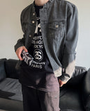 Curved neck denim jacket