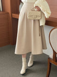 Cashew Nut Pin-Tuck Flared Long Skirt