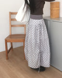 Yubo Vintage Check Ribbon Strap Tiered Long Skirt