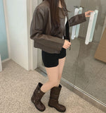 Semi crop leather blouson rider jacket