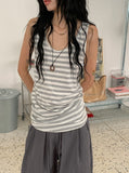 Casane Round Layered Stripe Long Sleeveless