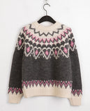 [Wool 10] Candle heart nordic color matching pattern round long sleeve knit