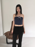 chibbon punching see-through shirring skirt bootcut pants