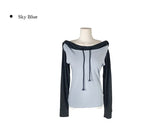 Enshu Brushed Color Matching Hood Off-Shoulder T-Shirt