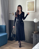 Easel Button Collar Knit Flare Long One Piece