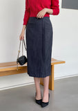 Zelvin unbalanced denim wrap skirt