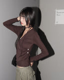 [Muffler set] Hicker tie strap muffler wrap button long sleeve T-shirt