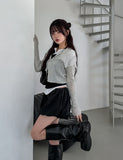 [U-BASIC] See-through Linen Ribbed Crop Cardigan