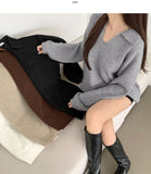 Open Collar Loose Fit Thick Long Sleeve Knit