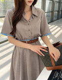 Etoile Color Matching Stripe Shirt One Piece (Belt Set)