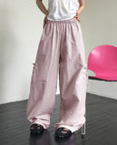 Uble ribbon cargo pocket nylon wide pants
