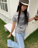 Puring Rabbit Lace Print Short Sleeve T-Shirt