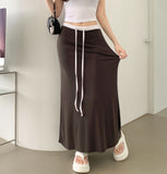 Color Matching Layered Maxi H-line Long Skirt
