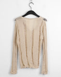 Gabel damage slit button long sleeve cardigan