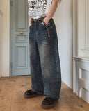 Late Back Leather Pocket Denim Pants