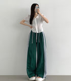 Banding Lace Track Wide Banding Pants