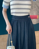 Aven Raw Denim Banding Flare Skirt