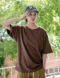 Slub Half U-Neck Short Sleeve T-Shirt